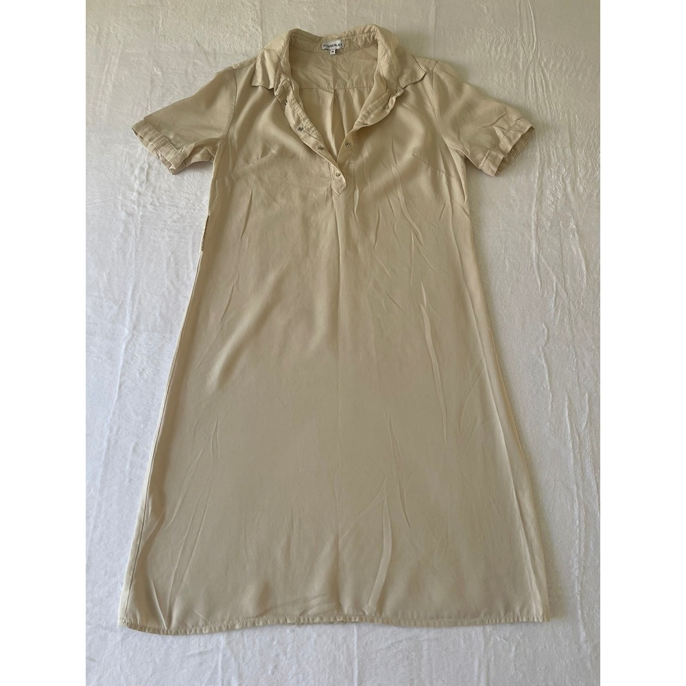 Kimberley 100% Tencel Shirt Dress Womens EU 38 Beige Tan Short Sleeve Collared